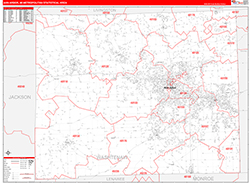Ann Arbor Metro Area Wall Map Red Line Style 2026